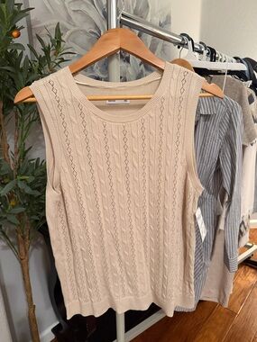 croft & barrow Cream Cable-Knit Sleeveless Sweater Tank Vest